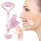 Массажный ролик с двойной головкой для лица, натуральный розовый нефрит, гуаша, для похудения, для тела, для шеи, для природы, устройство, Прямая поставка