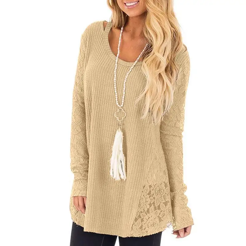 Fashion Women Long Sleeve V-Neck Pure Color Sexy Loose Knitted Tops Pullover Lace Patchwork Jumper variety of colors | Женская одежда