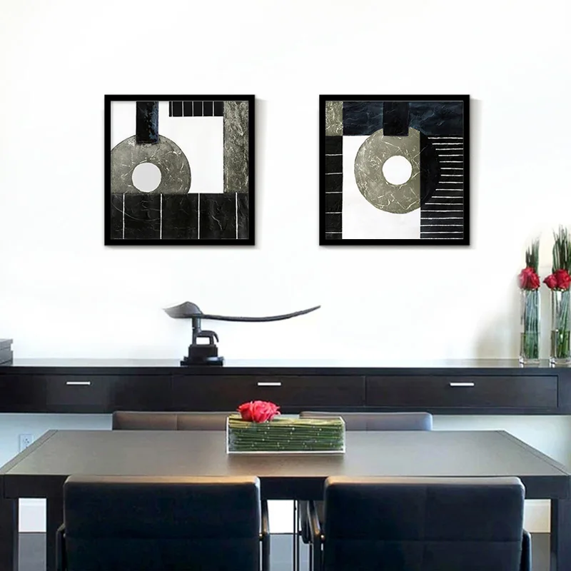 Абстрактная черно-белая Настенная картина маслом круг Прямоугольная форма