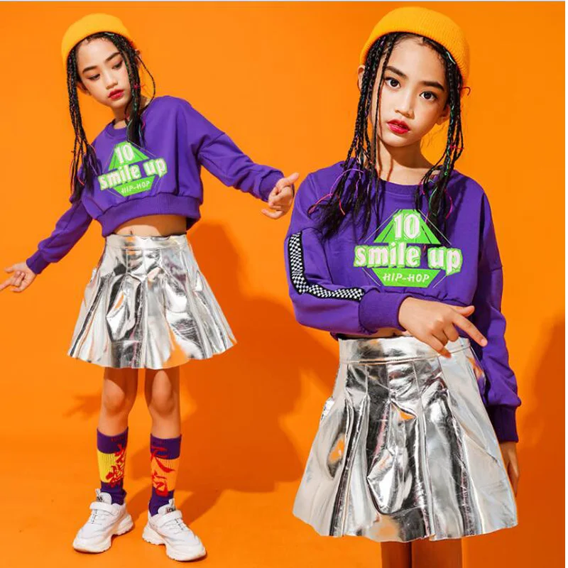 Детская укороченная толстовка рубашка юбка с пайетками Одежда для танцев в стиле