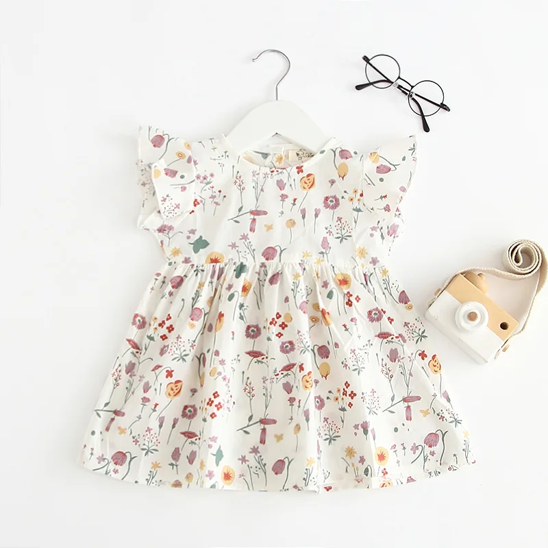 

Newborn Girls Floral Ruffles Holiday Sweet Baby Dress Ins Hot Fashion Fly Sleeve Summer Holiday Toddler Dress Clothing