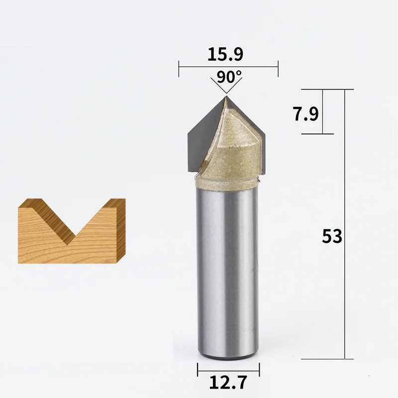 90 Degrees-1PCS, 12,7 мм ЧПУ твердосплавный фрезерный станок, деревообрабатывающий фрезерный станок, 3D V фрезерный станок, Деревянный инструмент, твердая древесина, МДФ - Длина режущей кромки: 127159