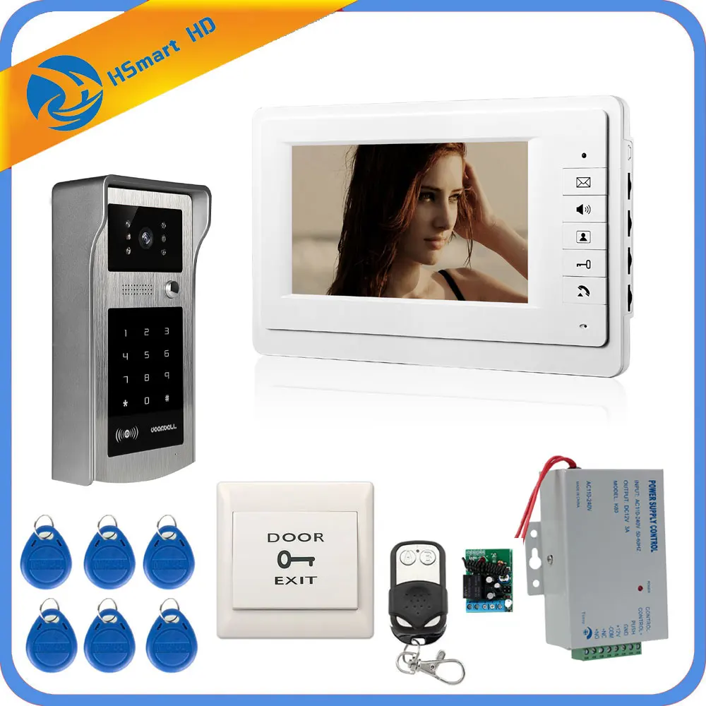 Проводной 7 дюймов монитор видео-дверной звонок видео домофон Системы+ ИК RFID код клавиатуры Камера+ пульт дистанционного управления с бесплатной доставкой