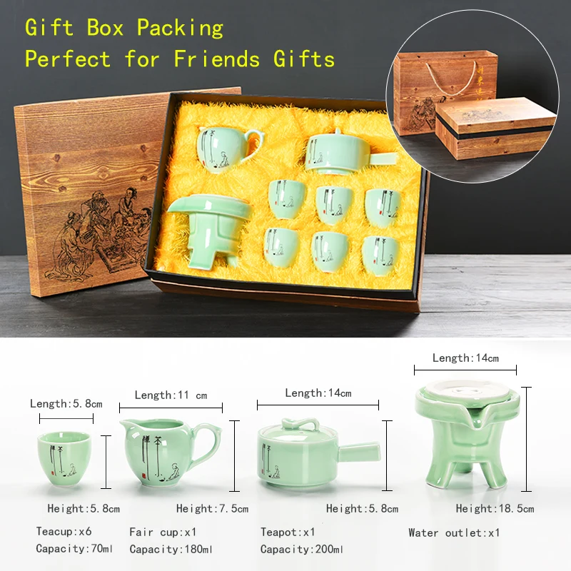 

Porcelain Kung Fu Tea Set Ceramic Green Tea Sets Teapot+6 Tea Cup+ Fair Cup with Beautiful Package Use to Gifts for Friends B030