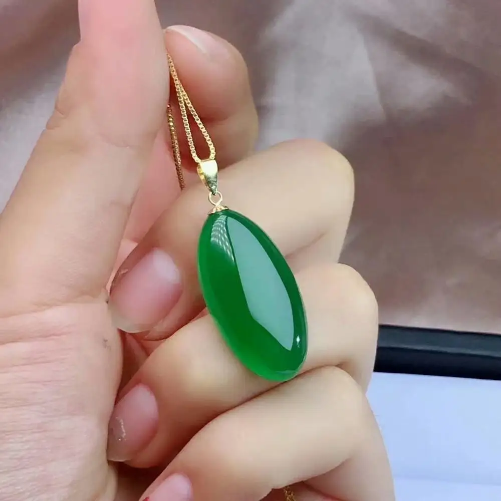 

SHILOVEM 18k yellow gold natural green chalcedony pendants none necklace ethnic new wholesale Fine women gift new jcz132588ys
