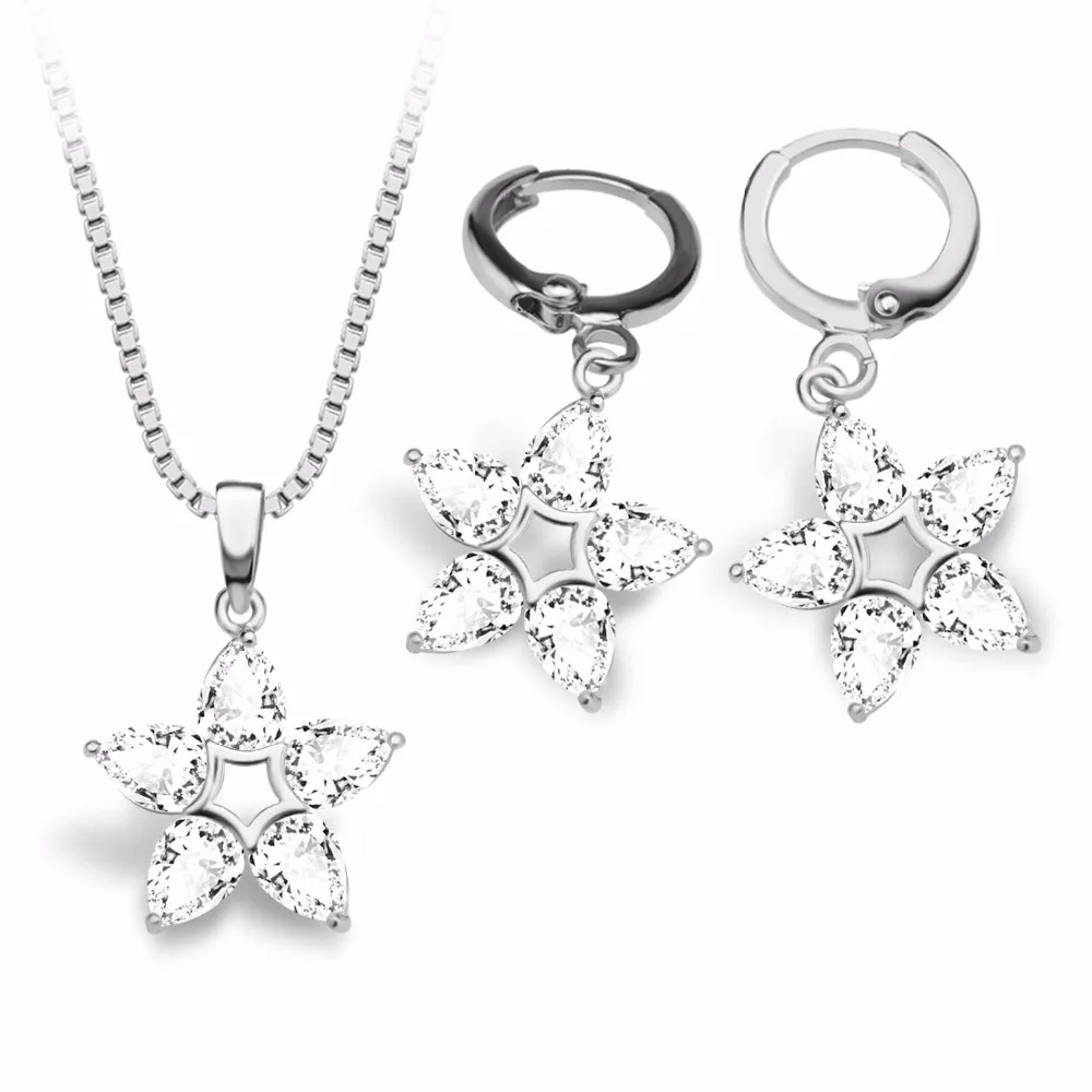 YOULOOK High Quality Star Shape Pendant Gold/Silver Necklace Earrings Two Piece Set Fashion Lady Romantic Jewelry Set.S20100 | Украшения и