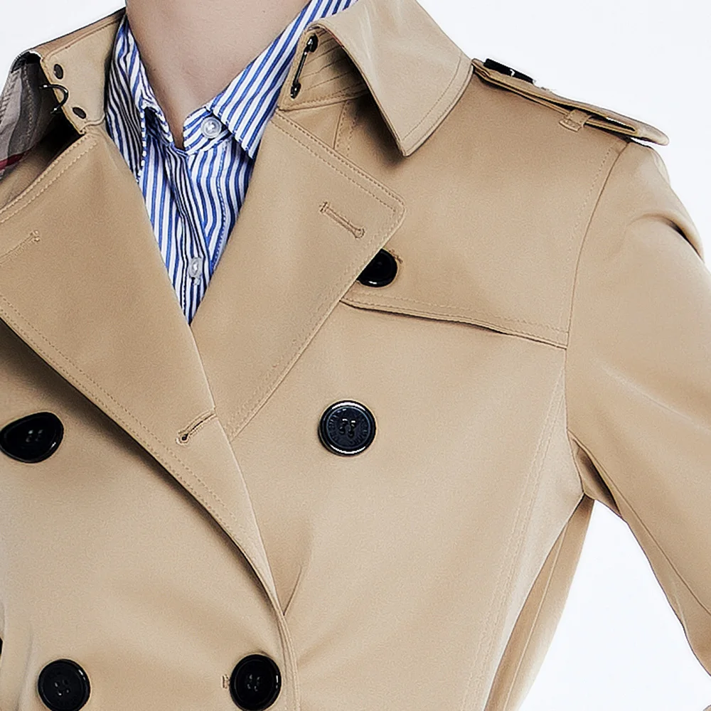 

URSMATR Autumn new fund in the women's doubles windbreaker double-breasted ms long windbreaker khaki jacket female waist cultiv