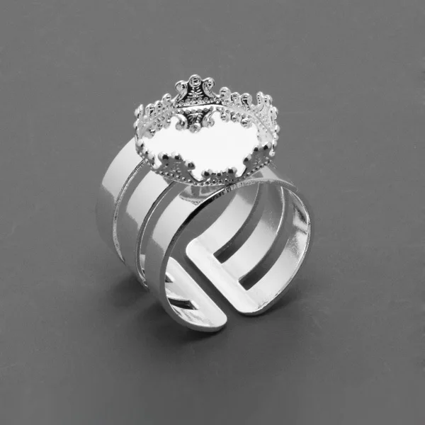 6pcs Silver Plated Ring Setting w/Inner 12/13*18/15mm Tray for Glass Cabochon Punk Silver Ring Bezel/Blank