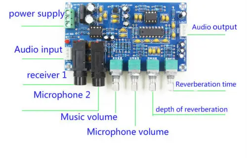 Двойная мощность AC 12V Cara OK усилитель микрофона реверберация для платы микрофон