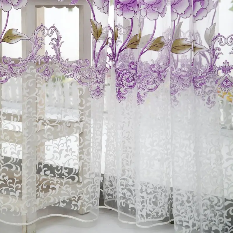 Flower Print Window Curtain Divider Tulle Voile Drape Panel Sheer Scarf Valances