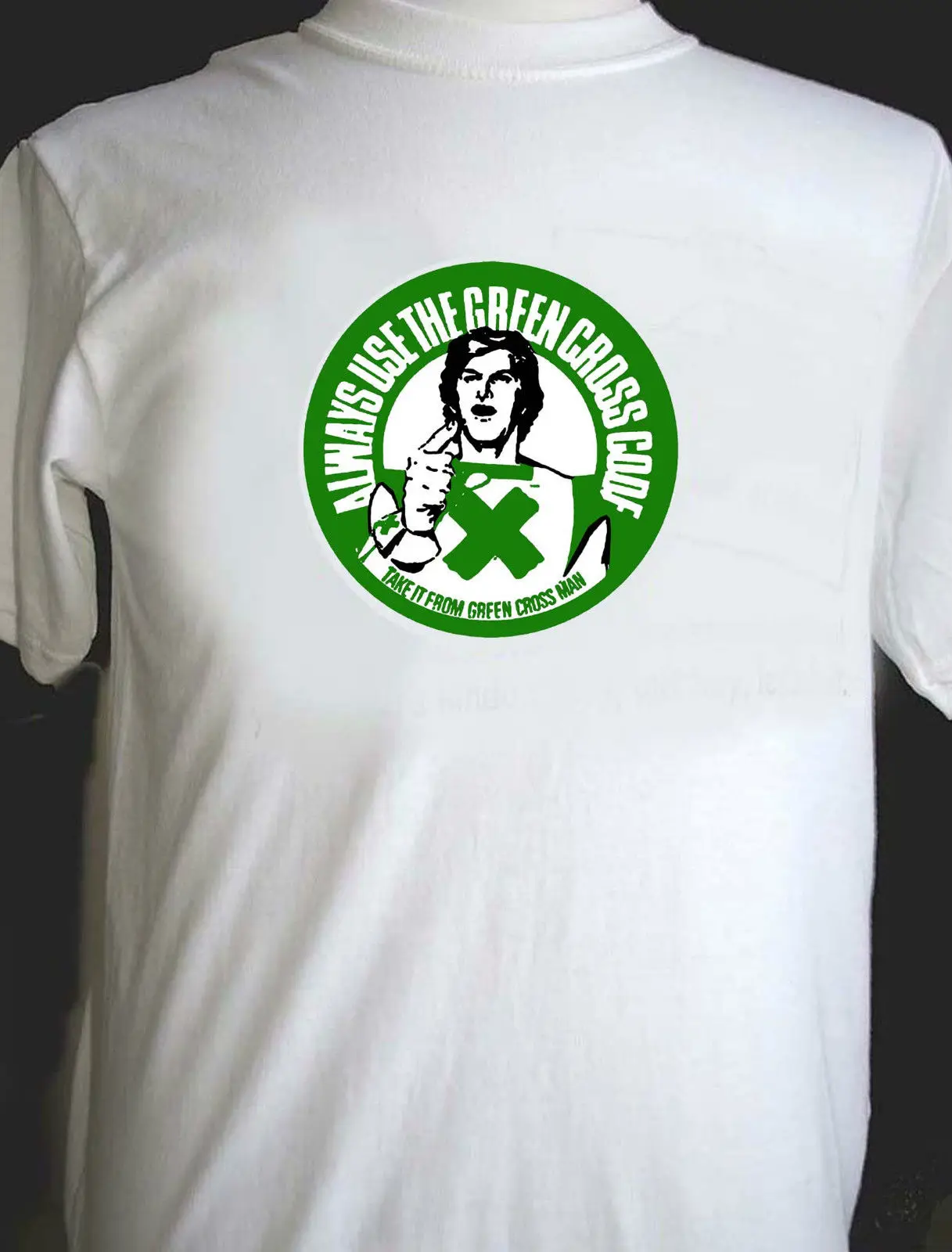 

Green Cross Code Retro Style T-shirt. Short Sleeve Cotton T Shirts Man Clothing Short Sleeve Mens Formal Shirts