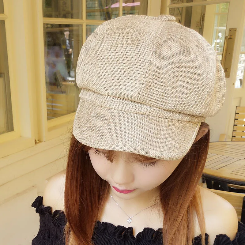 2017 new South Korean literary linen octagonal hat men and women retro summer beret painter cap newsboy hat bare