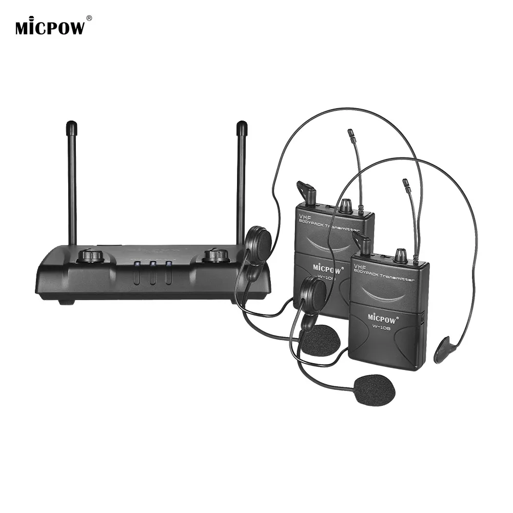 MICPOW W-10 VHF Двухканальный беспроводной микрофон 2 гарнитура микрофон 2 поясной пакет передатчики приемник для классных занятий