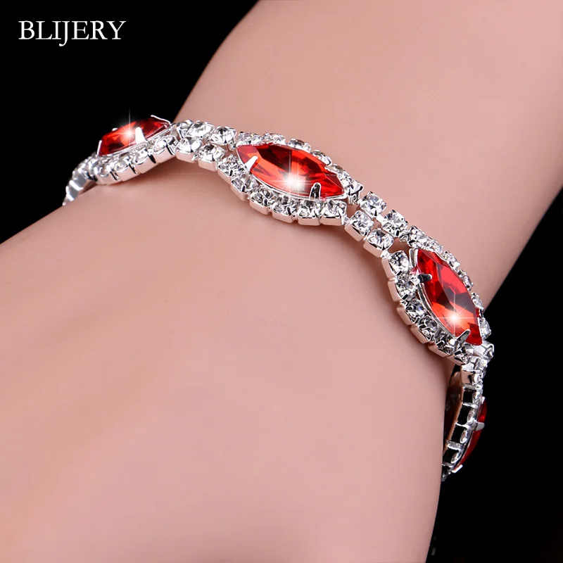 48B02-18CM BLIJERY, Роскошные браслеты с кристаллами для женщин, Посеребренные стразы, браслеты с подвесками и браслеты для женщин, свадебные ювелирные изделия, подарки - Окраска металла: 48B02-18CM