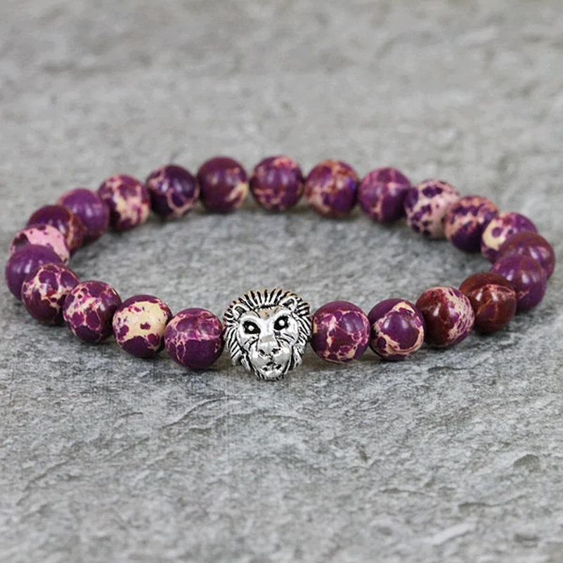2017 New Design High Grade Jewelry 8mm Pink Sediment Stone Bead Bronze Two Color Lion Charm Hand Bracelet | Украшения и