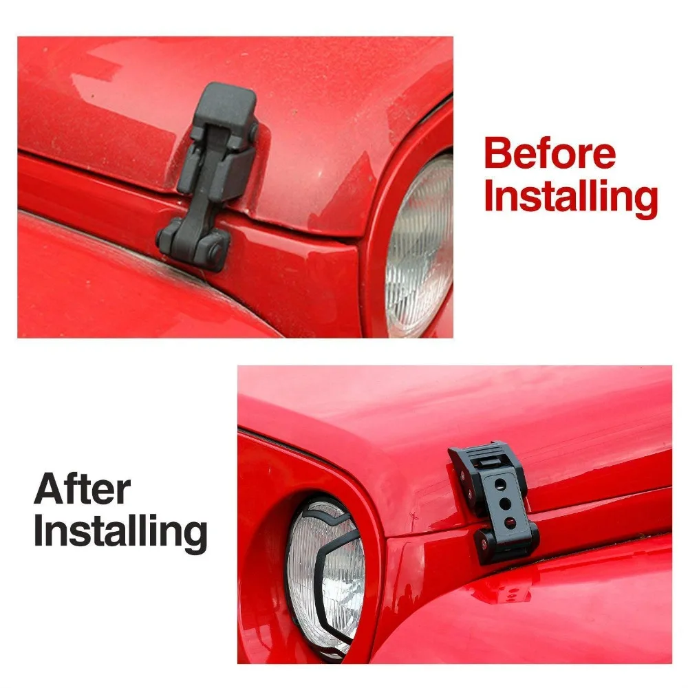 Черная защелка из нержавеющей стали капота Набор для 2007-2017 Jeep Wrangler JK JKU |