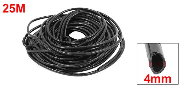 UXCELL 4mm Outer Diameter 25M Length Cable Wire Tidy Wrap Spiral Wrapping Band Organizer Black | Обустройство дома