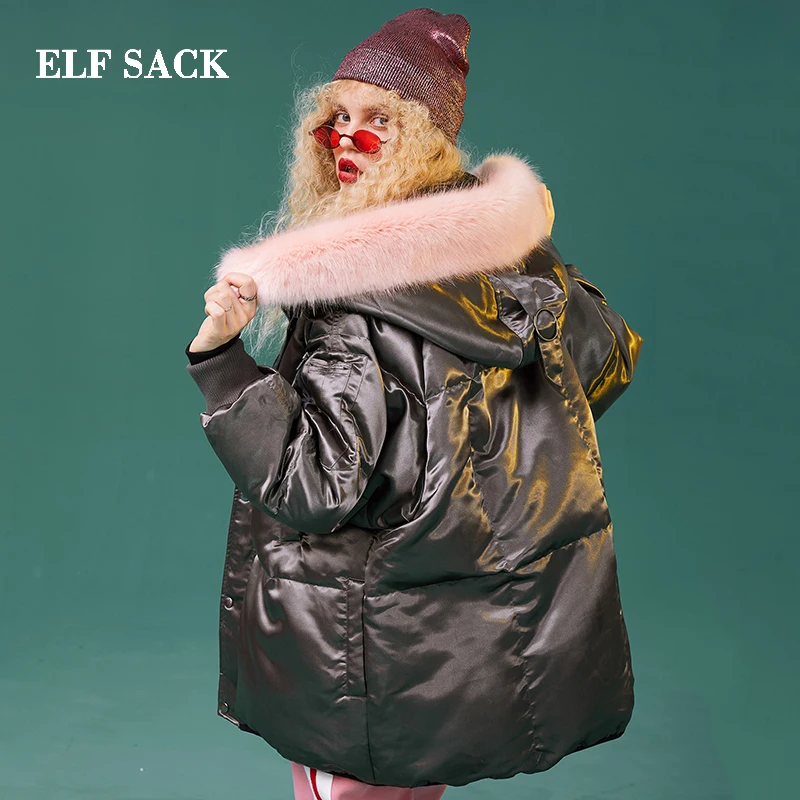 Elfsack Новая Женская пуховая куртка 90% Белое пуховое пальто свободного покроя с