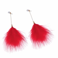 bk fashion jewelry elegant stud earrings fluffy plush fur feather chain link stud earrings for women ear jewelry girls gift