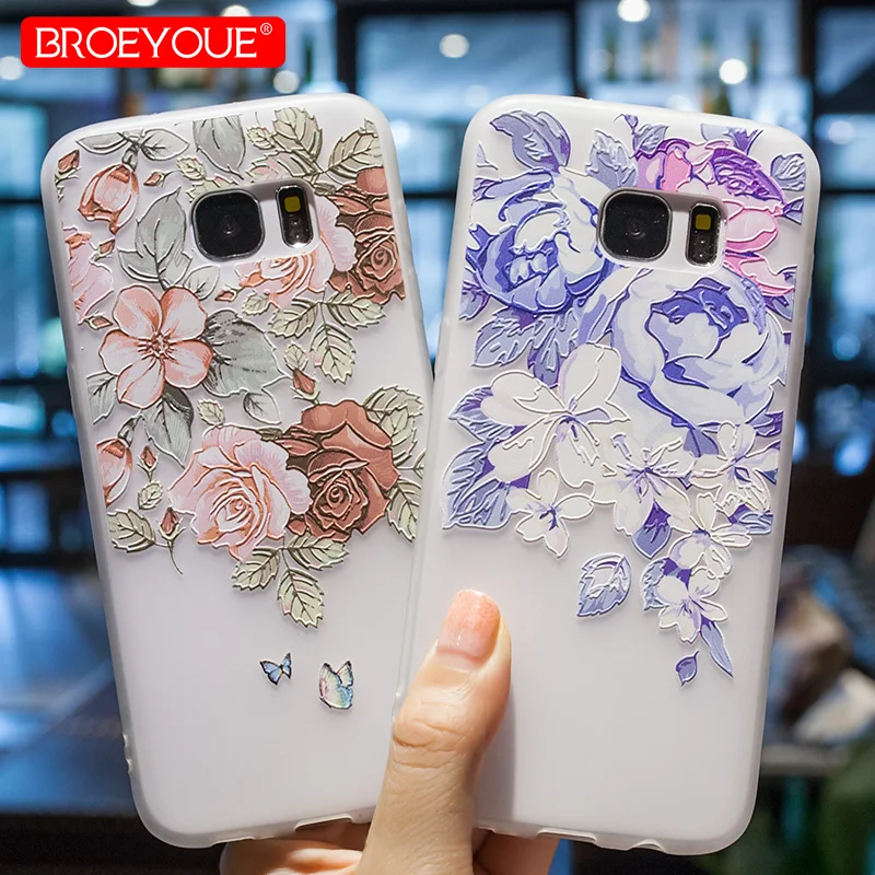 BROEYOUE Case For Samsung Galaxy A3 A5 A7 A8 J3 J5 J7 2016 2017 Pro S7 S8 S9 Edge Plus 3D Relief Silicone TPU Flower Phone Cases |