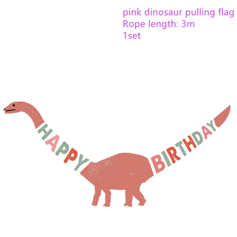 1set pink banner Вечерние столовые приборы с рисунком динозавра для дня рождения, украшения для детей и взрослых, бумажные тарелки, чашки, скатерть, воздушные шары, соломенные вечерние принадлежности - Цвет: 1set pink banner