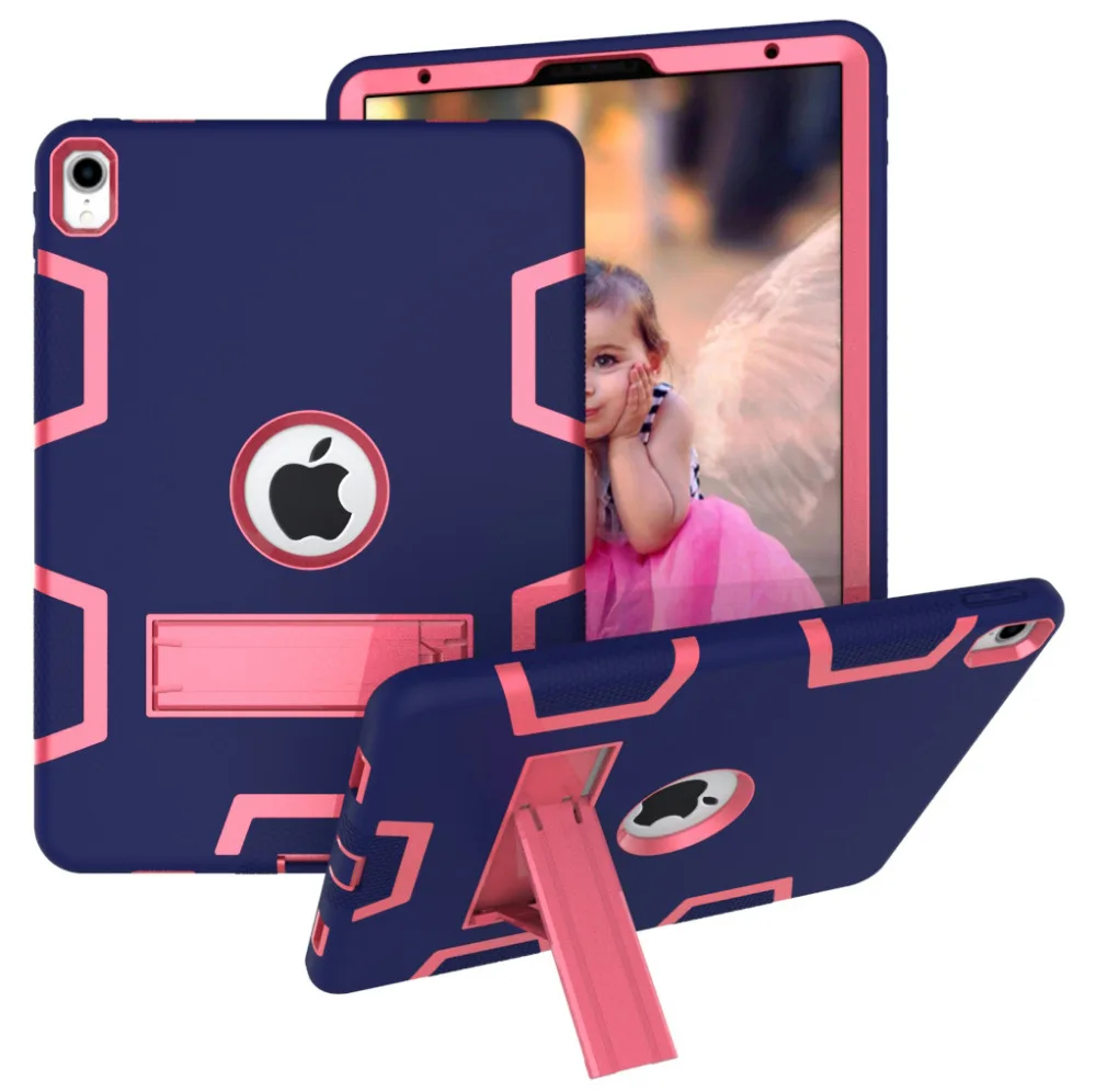 Чехол Funda Shell Capa Cover для Apple iPad Pro 11 дюймов 2018 года из силикона, ударопрочный, резиновый, жесткий, с подставкой.
