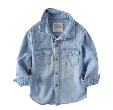 light blue Модные детские рубашки для мальчиков; Повседневная джинсовая рубашка с длинными рукавами; Одежда для больших детей; топы для мальчиков; От 3 до 15 лет; BC191 - Цвет: light blue