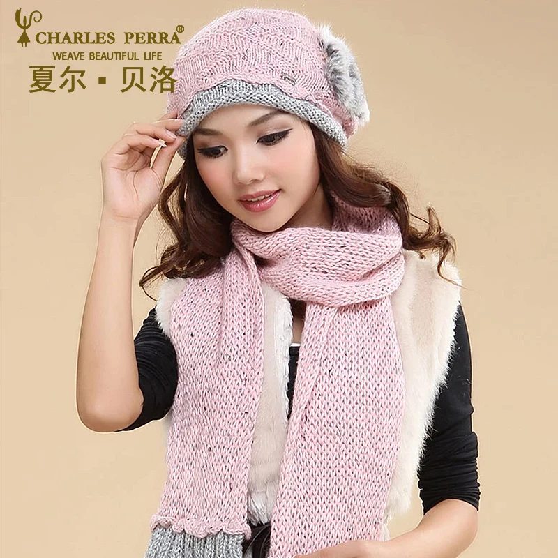 Женская трикотажная шерстяная шапка Charles Perra двухслойная зимняя плотная ручной