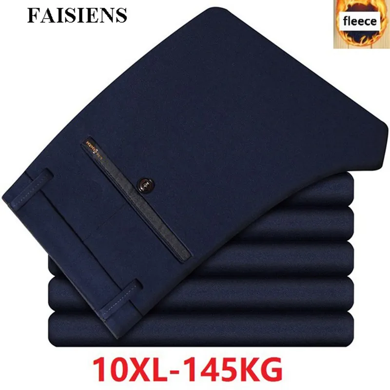 FAISIENS Реальные мужские костюмные брюки 8XL 9XL прямые флисовые теплые 10XL плотные
