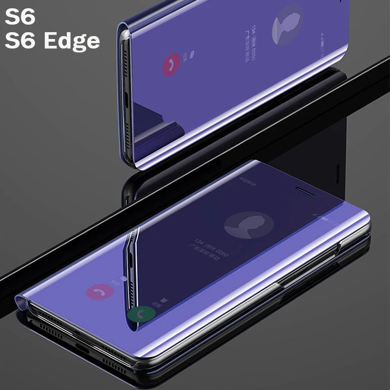 Flip Smart Mirror Phone Cover case For Samsung galaxy S6 Edge Plus S 6 S6edge Leather Clear View Standing Rose Gold Back Cases | Мобильные