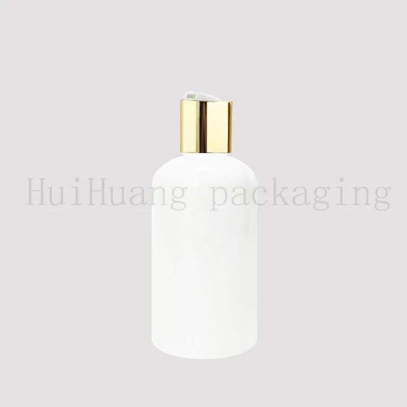 

30pcs 250ml round white plastic toner bottles with gold screw caps,250cc empty amber essential oils cosmetic packaging shampoo