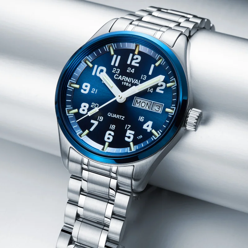 Карнавал T25 Тритий Светящиеся Часы для мужчин Швейцария кварцевые мужские часы