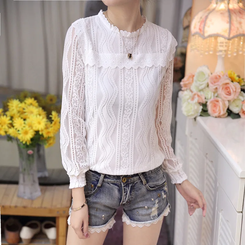 Кружевные топы шифоновая рубашка 2020 женские шифоновые блузки осенние с длинным