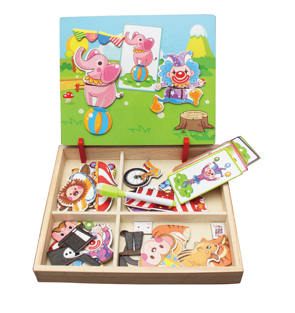 100+ шт деревянные Магнитные Головоломки, игрушки для детей, 3D головоломки, животные/транспортное средство/цирк/движение/соответствие чертежной доски, Обучающие деревянные игрушки