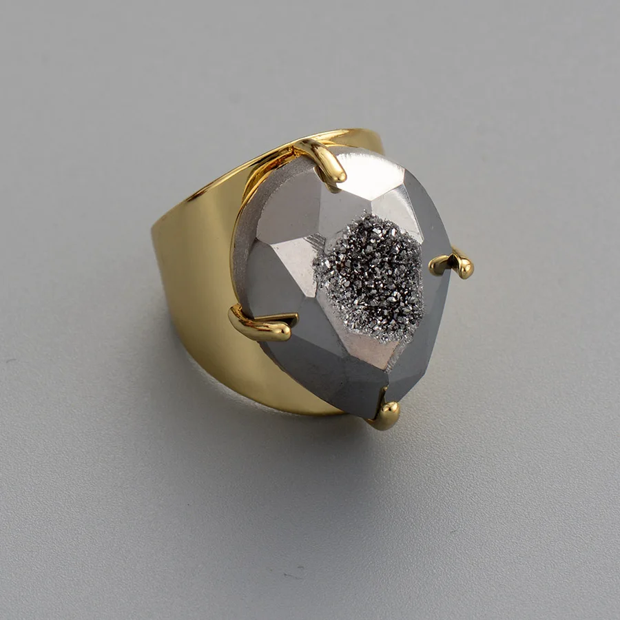 Rings For Women High End Gold Color Druzy Fashion Party Bestfriend Cocktail Gifts Size 7 | Украшения и аксессуары