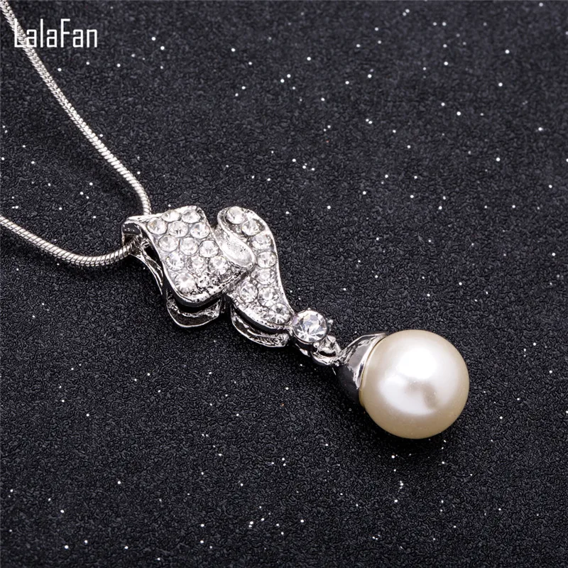 Bijoux Accessories Platinum Color CZ Artificial Pearl Flower Women Necklace + Earrings Wedding Jewelry Sets For Brides C027 | Украшения и