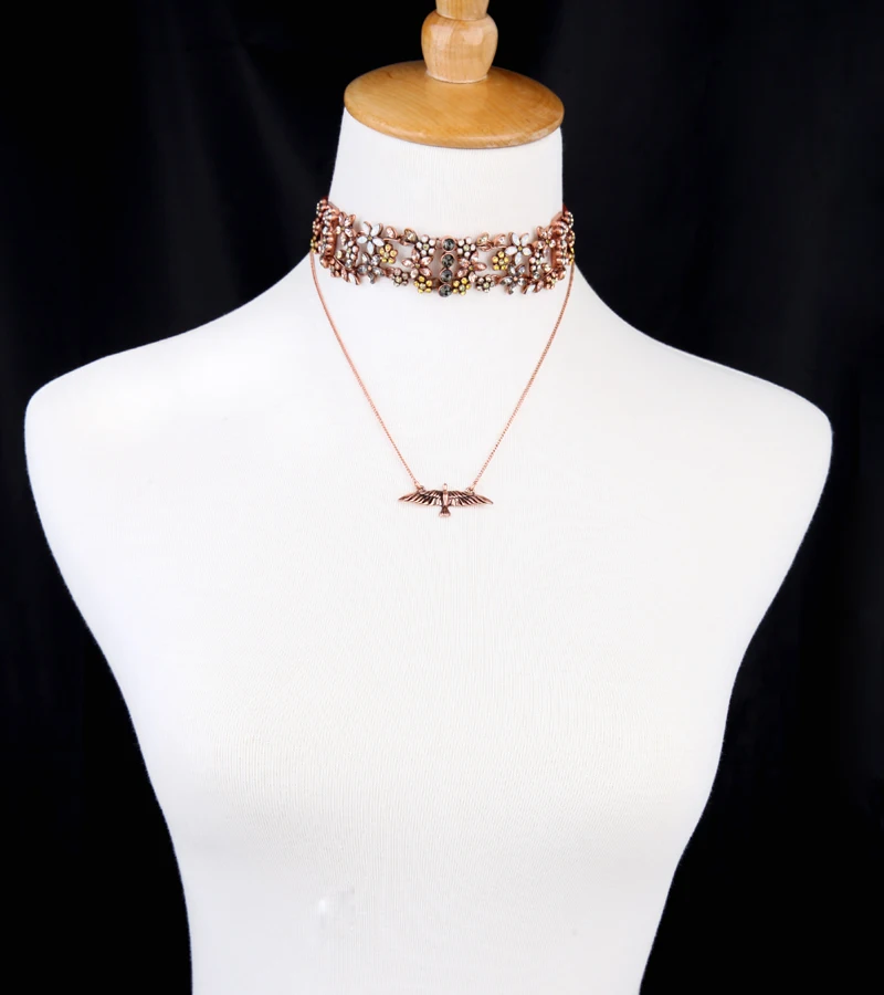 Широкий красный кожаный замшевый цветок колье ожерелье с розовым золотом цвет