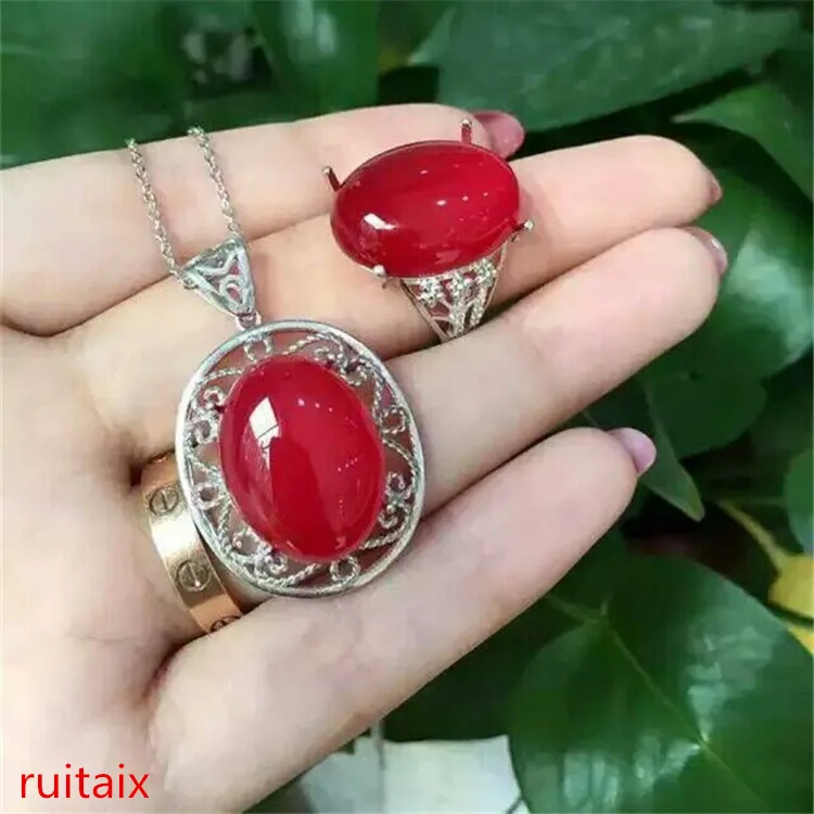 

KJJEAXCMY boutique jewels, кольцо из чистого серебра 925 пробы с инкрустацией из натурального красного нефрита и кулон, 2 шт.