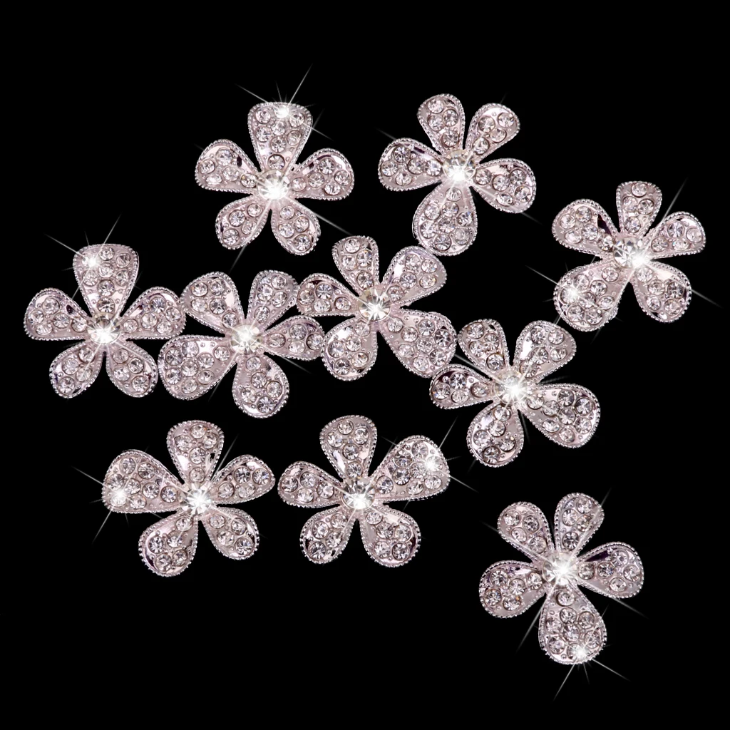New Hot Sale Phenovo Crystal Flower Rhinestone Buttons DIY Craft Embellishment Silver for Garment Bags HeadbanSewing Supplies | Дом и сад