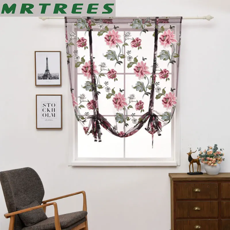 MRTREES цветочные короткие занавески s тюль для кухни спальни для гостиной окно законченный занавес для коротких занавесок s для детей