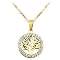 gold tree of life crystal pendant necklace stainless steel necklace women necklaces pendants colgantes mujer moda jewellery