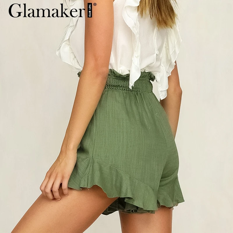 Glamaker гофрированные сексуальные шорты с высокой талией женские свободные юбки Шорты повседневные летние мини шорты женские весенние Клубные тонкие пляжные шорты