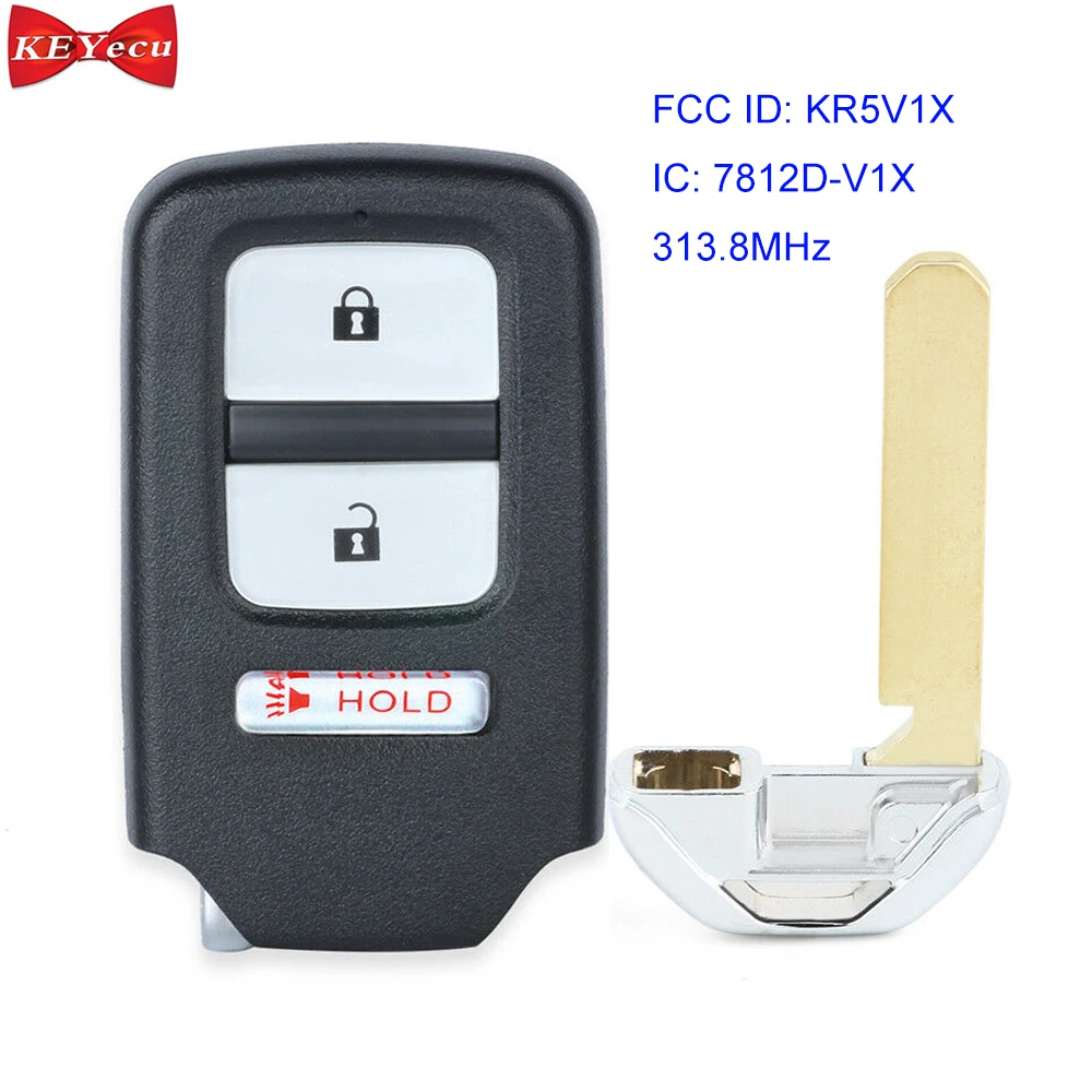 KEYECU 2 шт. для Honda Crosstour- Fit- HR-V- дистанционный брелок 47 чип 313,8 МГц FCC: KR5V1X, A2C80084900