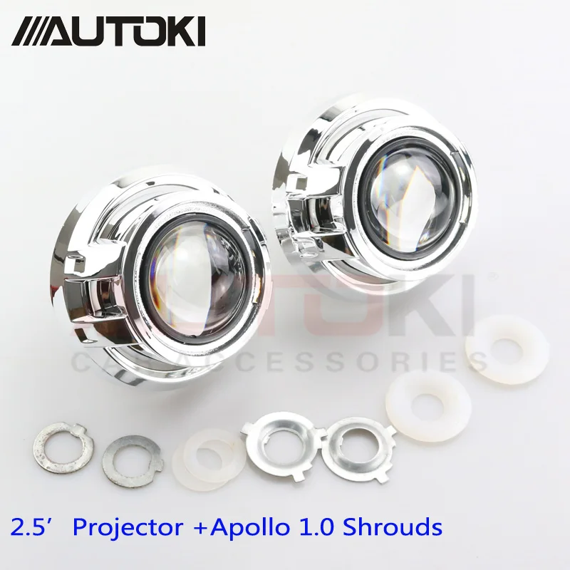 Автомобильный Стайлинг Autoki, мини 2,5 дюймов, HID Bi xenon, фары, объектив проектора+ маска Apollo, Модифицированная H7 H4, фары, линзы, лампы H1