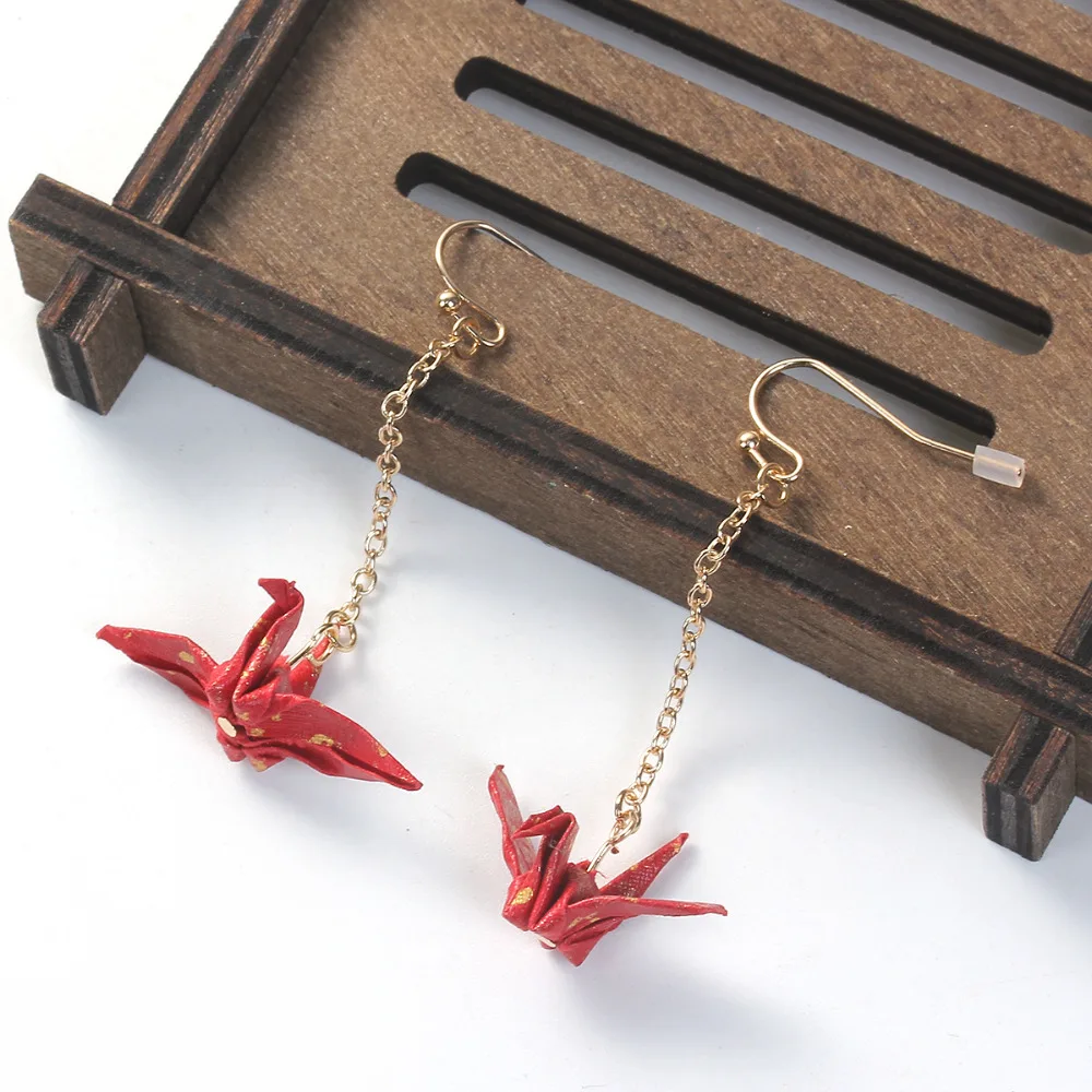 Серьги Doreen Box в японском стиле серьги капли золотого цвета журавль оригами 58 мм x 30