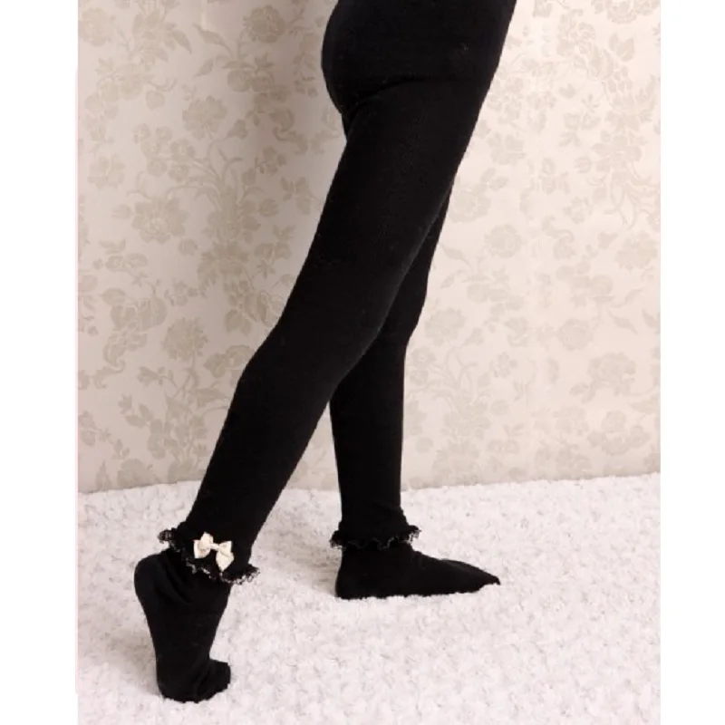 Кружевные Черные белые колготки для девочек хлопковые мягкие эластичные