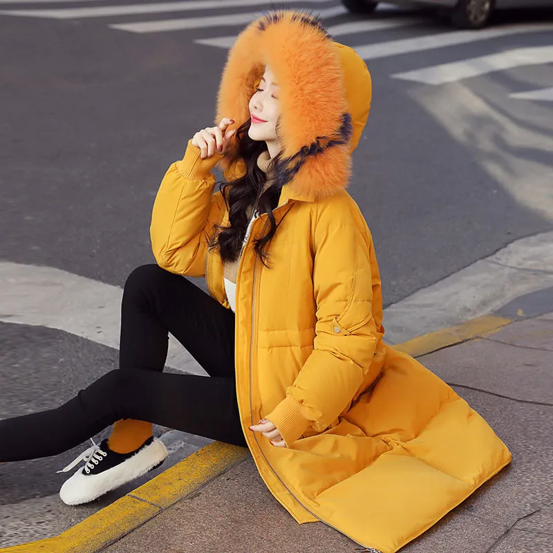 Female Down Jacket 2018 New Korean Long Coats Loose Fashion Fur Collar Hooded White Duck parkas Winter Jackets Women XY767 | Женская