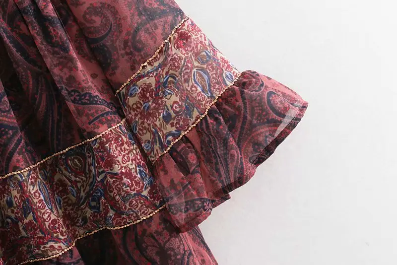 Женское винтажное Плиссированное мини-платье с v-образным вырезом и кешью принт в