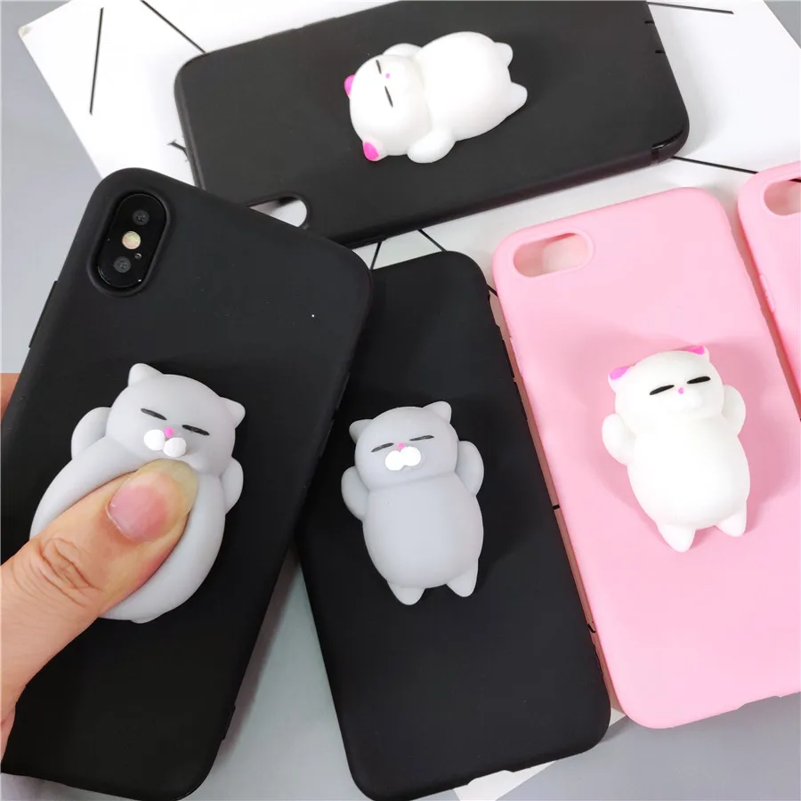 Cute 3D Kitty Cat Squishy Phone Case for iphone 7 8 Plus X 6 6S 5 5S Pink Black Silicon Soft Cover XS Max XR |