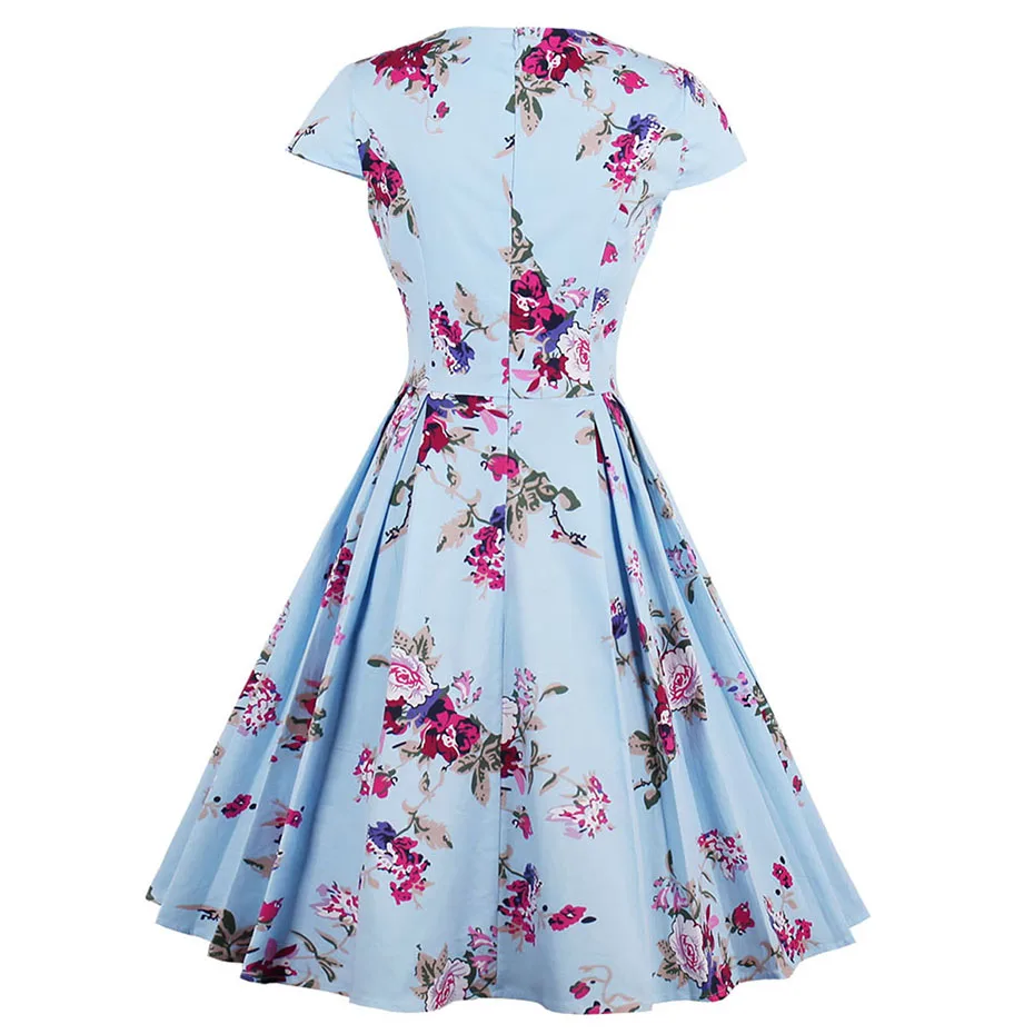 Женское винтажное платье A-силуэта узкое ретро-стиля короткое элегантное с отложным воротником, расклешенное, квадратный принт с цветочным рисунком, летнее, плюс размер.